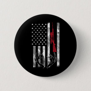 American Flag Rifle Antler Vintag Hirschjagd Hu Button