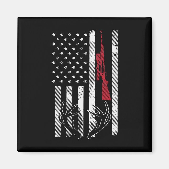 American Flag Rifle Antler Vintag Hirschjagd Hu Magnet (Vorne)