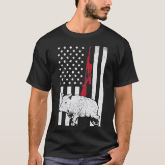 American Flag Rifle Hog Boar Pig Gun Jagd USA H T-Shirt