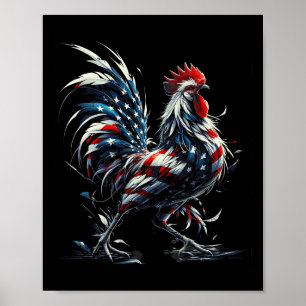 American Flag Rooster Chicken 4. Juli Tier Poster