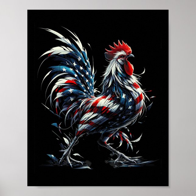 American Flag Rooster Chicken 4. Juli Tier Poster (Vorne)
