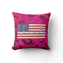 American Flag & Rose Throw Kissen