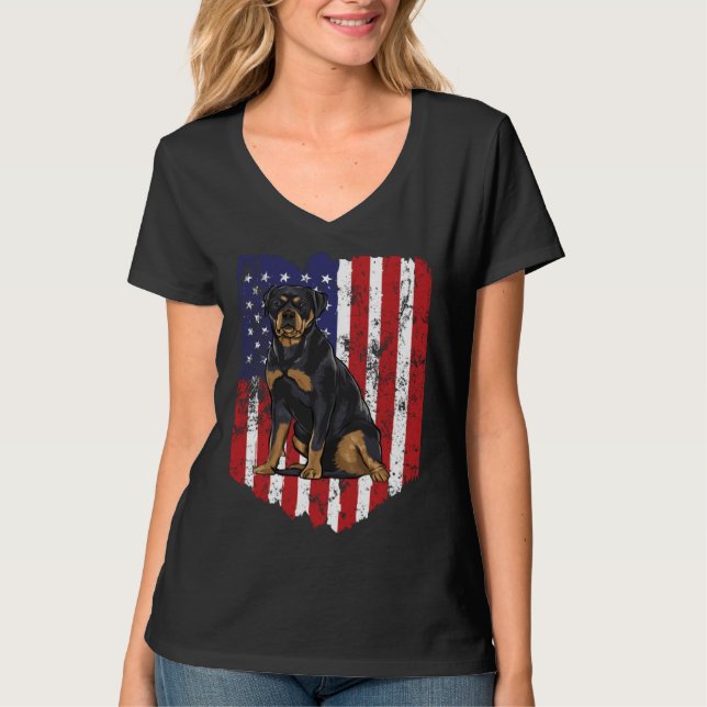 American Flag Rottweiler 4th Of July USA T-Shirt (Vorderseite)