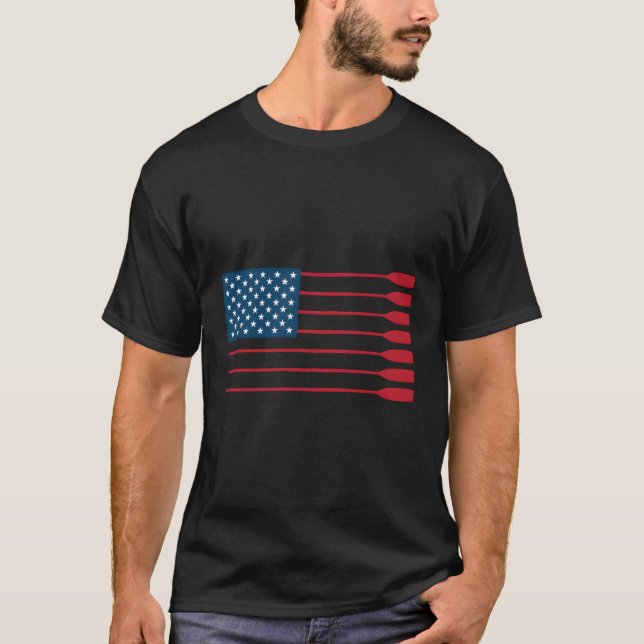 American Flag Rowing Oar Paddle Rowers T-Shirt (Vorderseite)