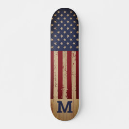 American Flag Rustic Personalisiert Monogram Skateboard