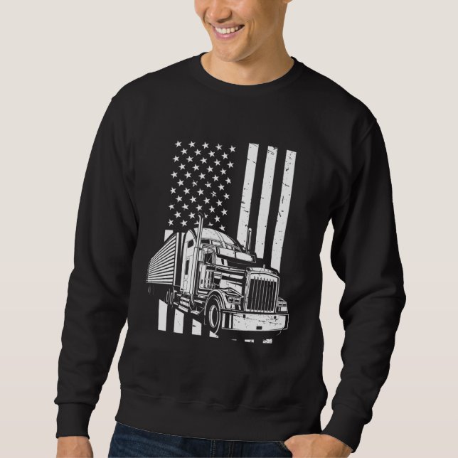 American Flag Semi Truck Trucker Sweatshirt (Vorderseite)