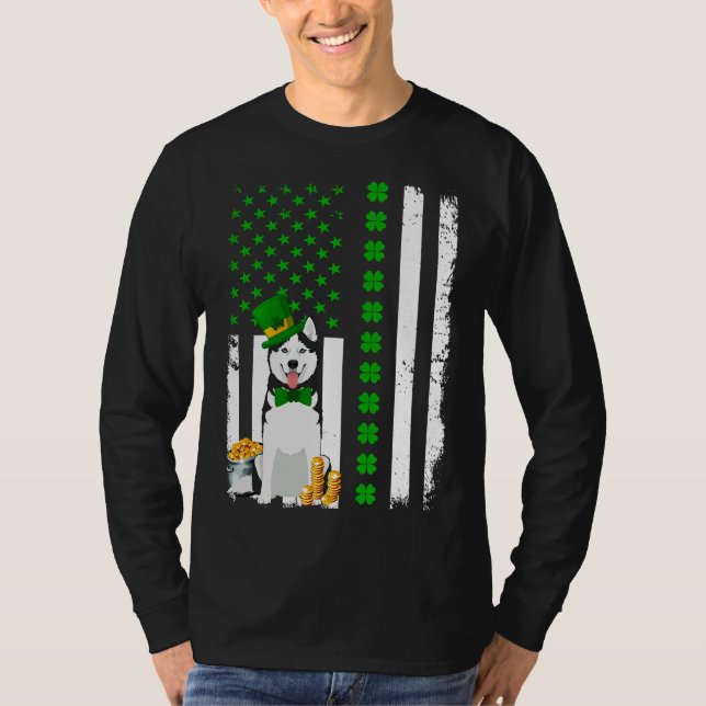 American Flag Siberian Husky Dog Funny St Patricks T-Shirt (Vorderseite)