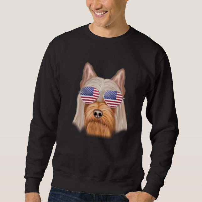 American Flag Silky Terrier Dog America Pocket Sweatshirt (Vorderseite)
