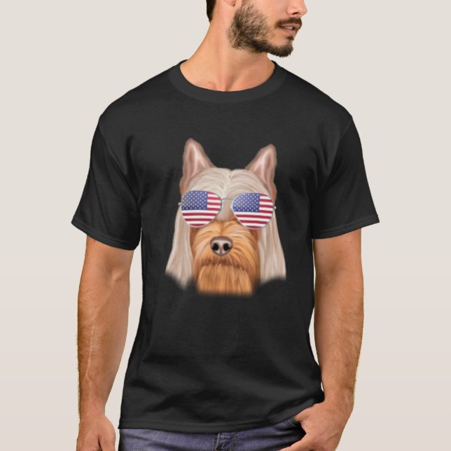 American Flag Silky Terrier Dog America Pocket T-Shirt (Vorderseite)