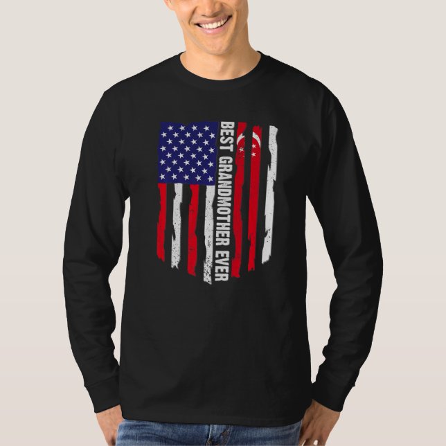 American Flag & Singapur Flag Beste Großmutter Ev T-Shirt (Vorderseite)
