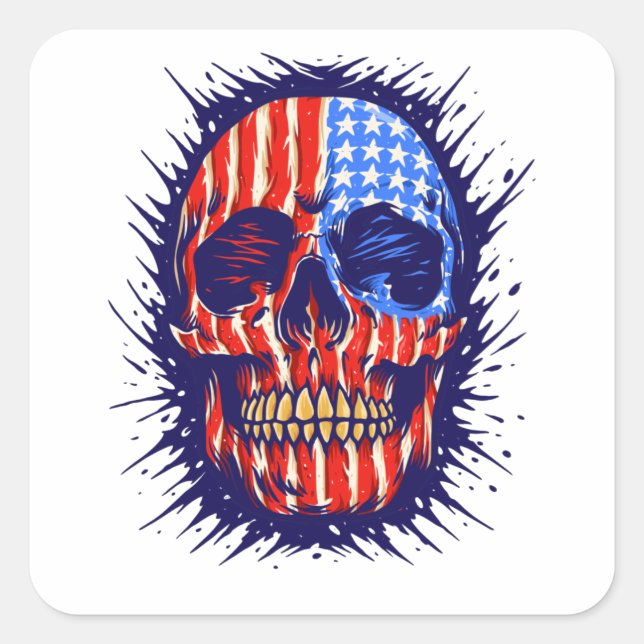American Flag Skull Art - Gold Dental Gift Quadratischer Aufkleber (Vorderseite)