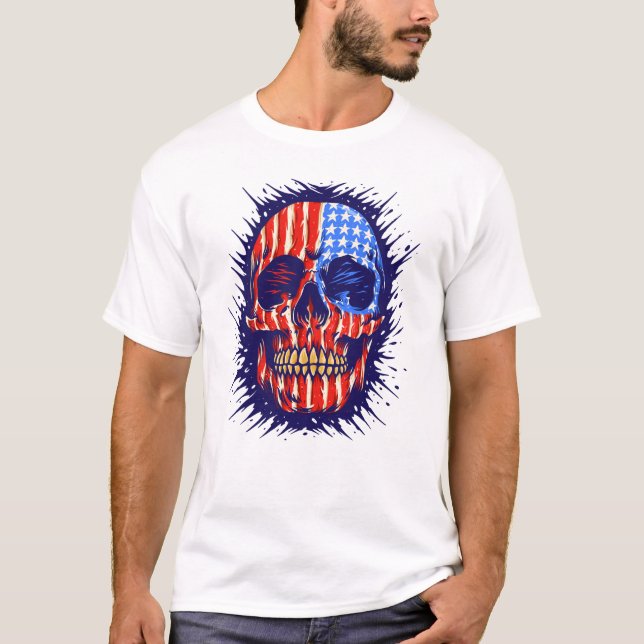 American Flag Skull Art - Gold Dental Gift T-Shirt (Vorderseite)