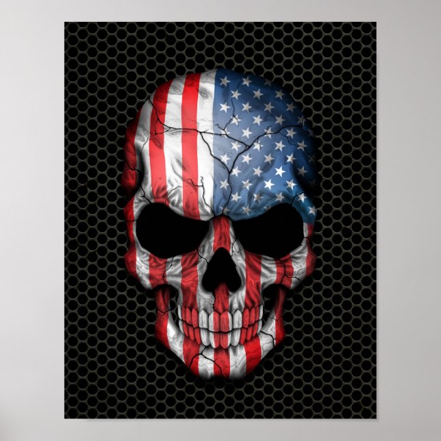 American Flag Skull on Steel Mesh Graphic Poster (Vorne)