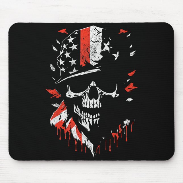 American Flag Skull Soldier Patriotic Military Gra Mousepad (Vorne)