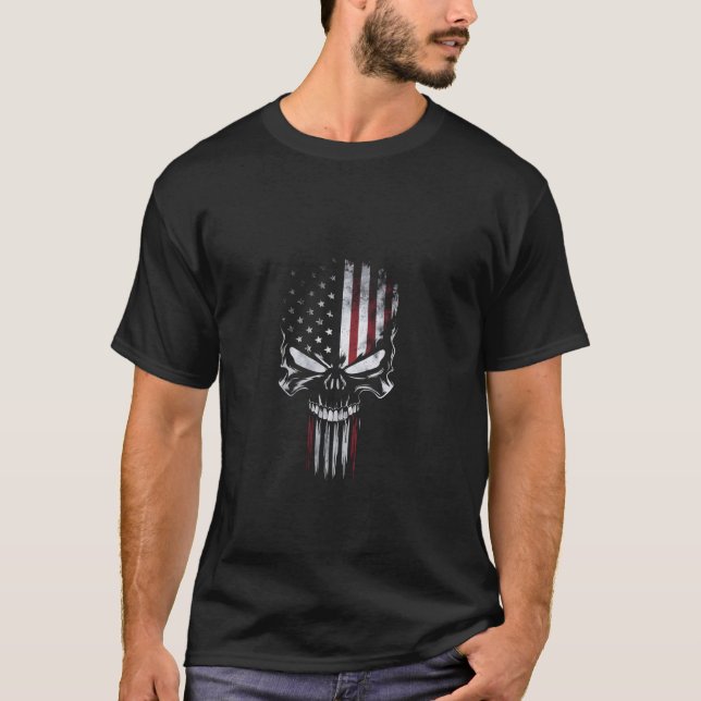 American Flag Skull USA Patriotic 4. Juli Geschenk T-Shirt (Vorderseite)