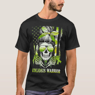 American Flag Skull Warriose Scoliose Awareness Gr T-Shirt