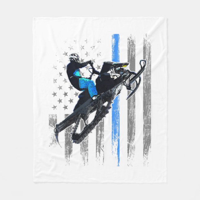 American Flag Snowmobile Shirt Men Snowmobile Ridi Fleecedecke (Vorderseite)