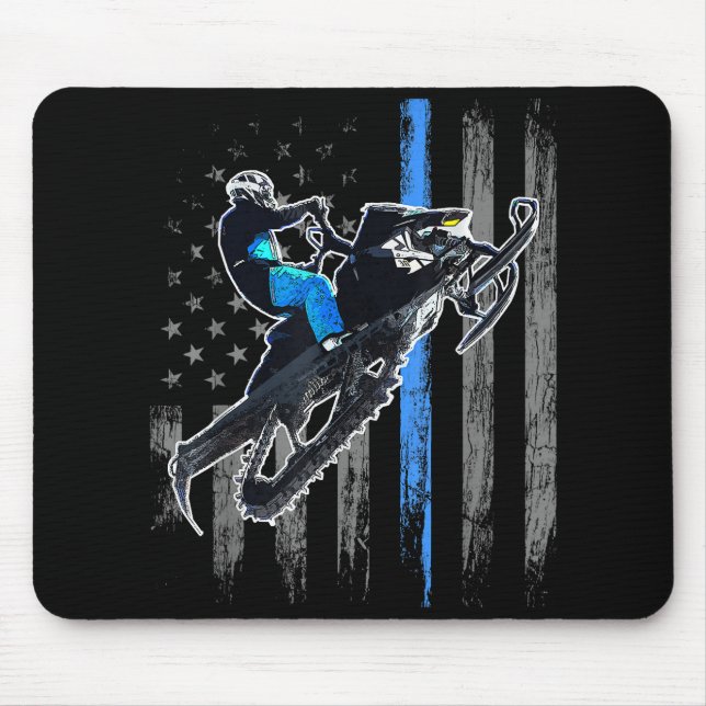 American Flag Snowmobile Shirt Men Snowmobile Ridi Mousepad (Vorne)