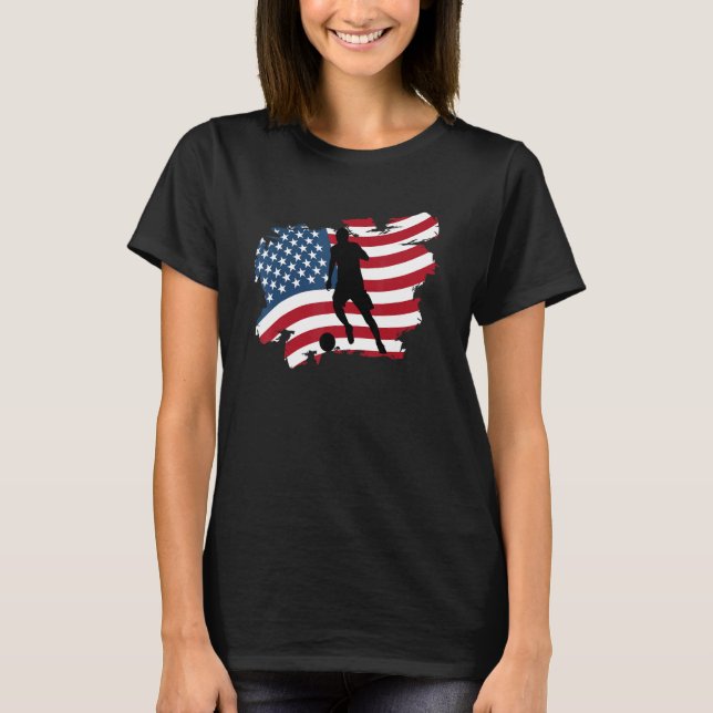 American Flag Soccer Player USA Patriotic Silhouet T-Shirt (Vorderseite)