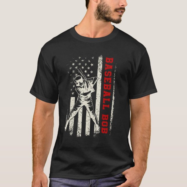 American Flag Softball Baseball Bob  Father s Day T-Shirt (Vorderseite)