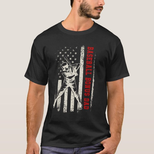 American Flag Softball Baseball Bonus Vater Funny  T-Shirt (Vorderseite)