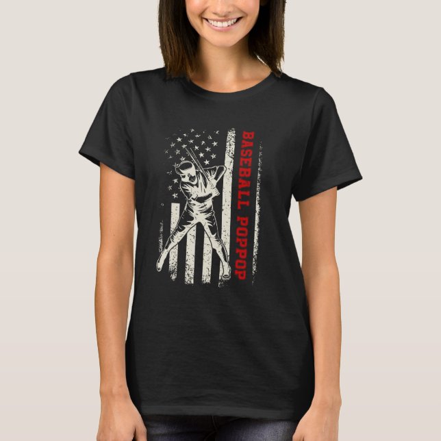 American Flag Softball Baseball PopPop Funny Fathe T-Shirt (Vorderseite)