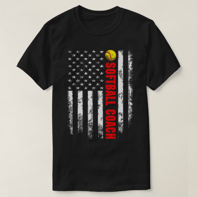American Flag Softball Coach Backside  T-Shirt (Design vorne)