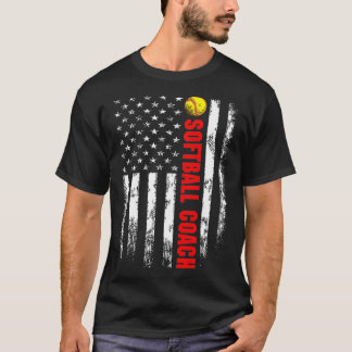 American Flag Softball Coach Backside  T-Shirt