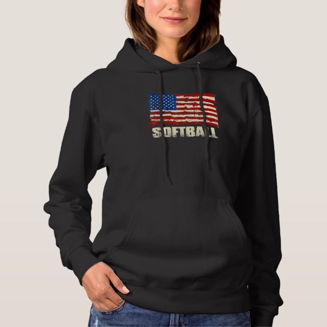 American Flag Softball Patriotic US Softball Gifts Hoodie (Vorderseite)