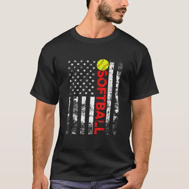 American Flag Softball Team for Men Women Boys Gir T-Shirt (Vorderseite)