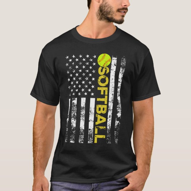 American Flag Softball Team Geschenk T-Shirt (Vorderseite)