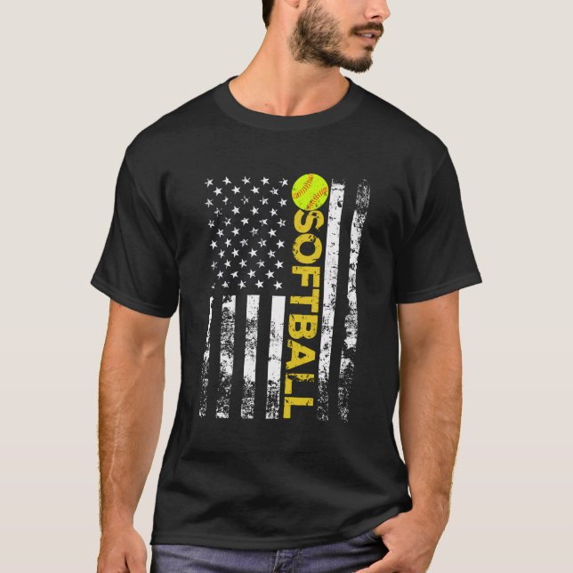 American Flag Softball Team Geschenk T-Shirt (Vorderseite)