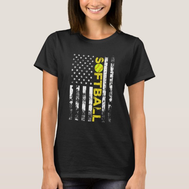 American Flag Softball Team Gifts T-Shirt (Vorderseite)