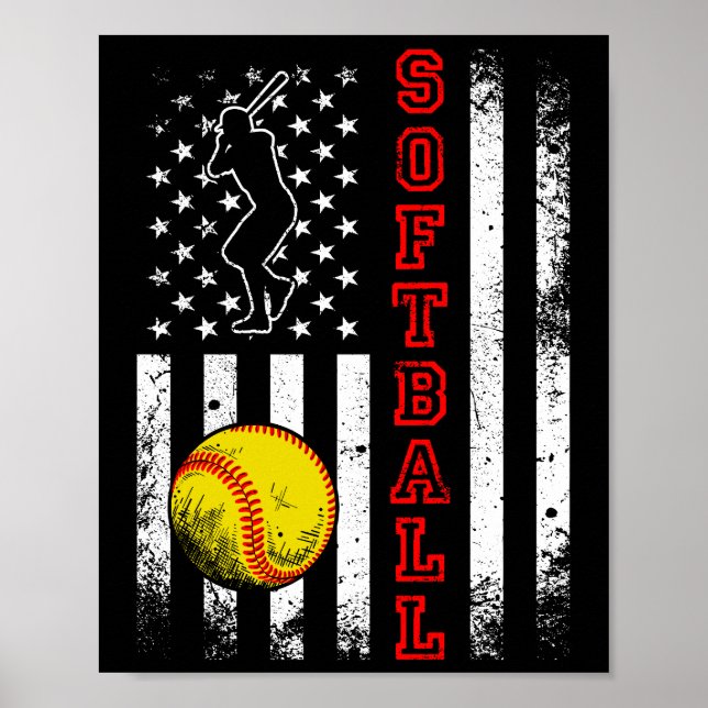 American Flag Softball Team Vintag Funny Funny Poster (Vorne)