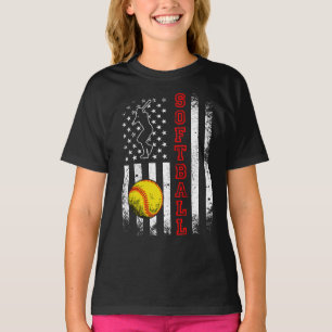 American Flag Softball Team Vintag Funny Girl T-Shirt