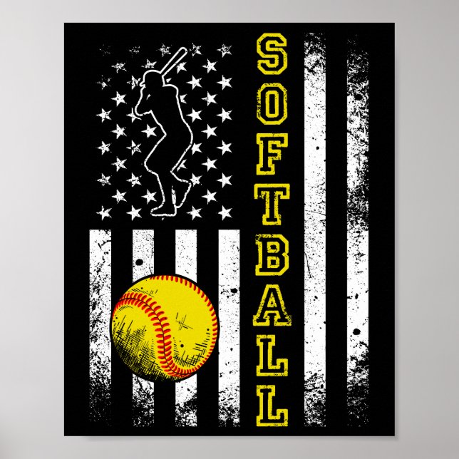 American Flag Softball Team Vintage Lustig Poster (Vorne)