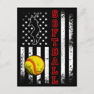 American Flag Softball Team Vintage Lustig Postkarte