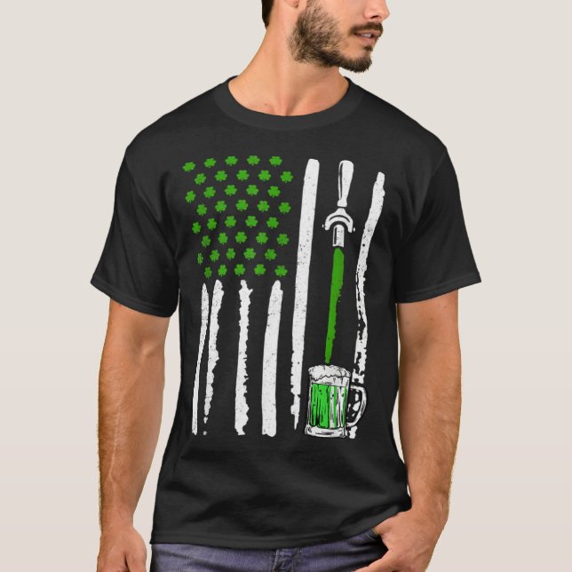 American Flag St Patrick s Day Shamrock Drinking B T-Shirt (Vorderseite)