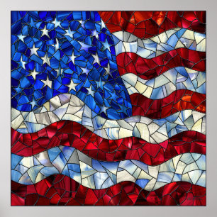 American Flag Stected Glass Poster