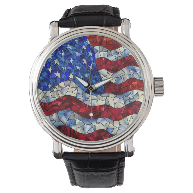 American Flag Stected Glass Watch Armbanduhr (Vorderseite)