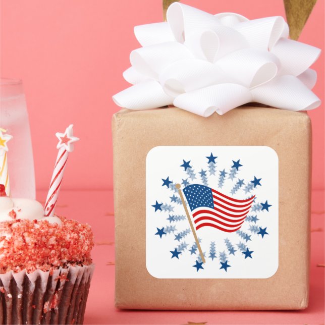 American Flag Sternexplosion Fireworks 4. Juli Quadratischer Aufkleber (Party)