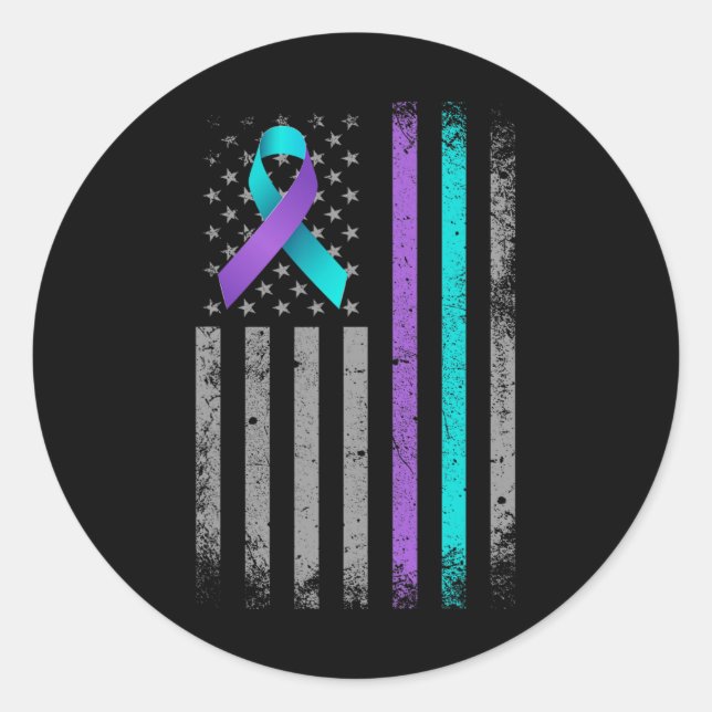 American Flag Suicide Prevention Awareness Ribbon Runder Aufkleber (Vorderseite)
