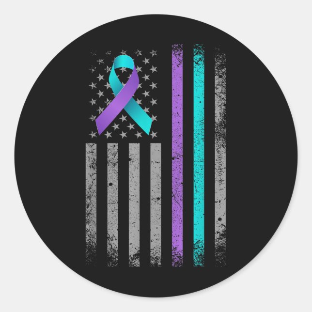 American Flag Suicide Prevention Awareness Ribbon Runder Aufkleber (Vorderseite)