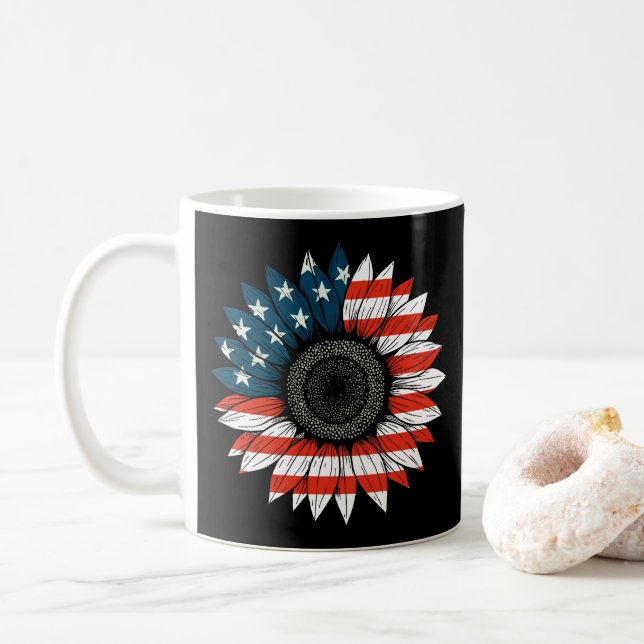 American Flag Sunflower Kaffeetasse (Mit Donut)