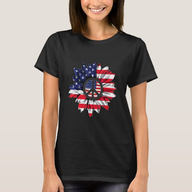 American Flag Sunflower Peace America Patriot Labo T-Shirt (Vorderseite)