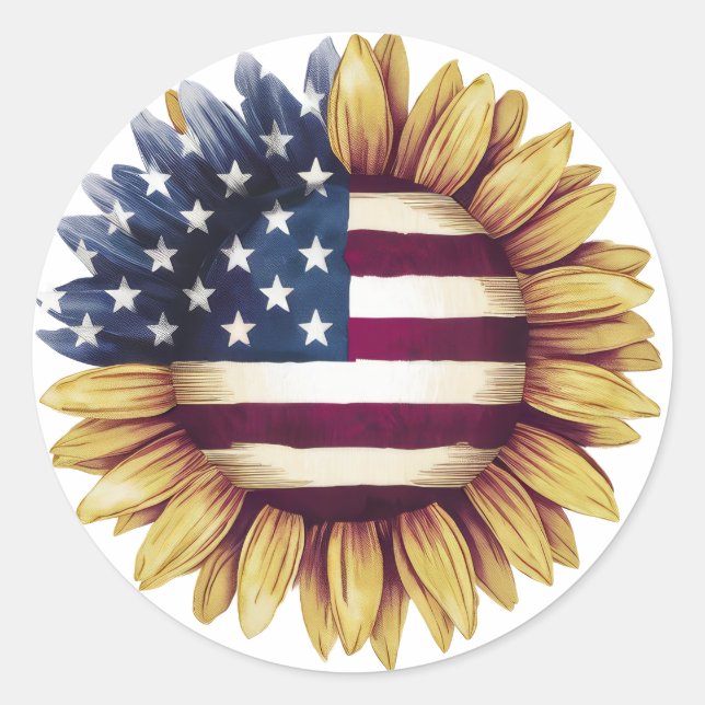 American Flag Sunflower Runder Aufkleber (Vorderseite)