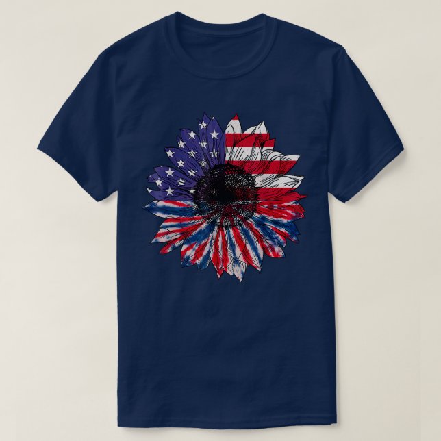 American Flag Sunflower White Blue Gefärbte Krawat T-Shirt (Design vorne)