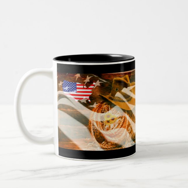 American Flag Sunray Zweifarbige Tasse (Links)