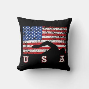American Flag Swimming USA Gift Swim Team Premium Kissen