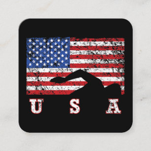 American Flag Swimming USA Gift Swim Team Premium Quadratische Visitenkarte
